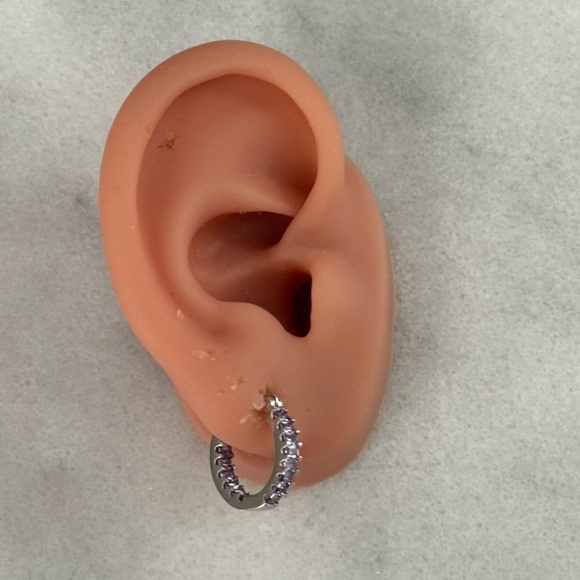 New Item! Sterling Silver Purple Princess Thick Crystal Hoop Earrings - Picture 4 of 5